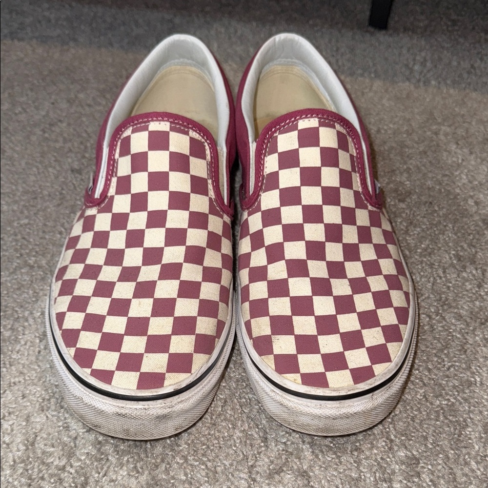 Vans Checkerboard Slip-On Shoes - Red and Cream